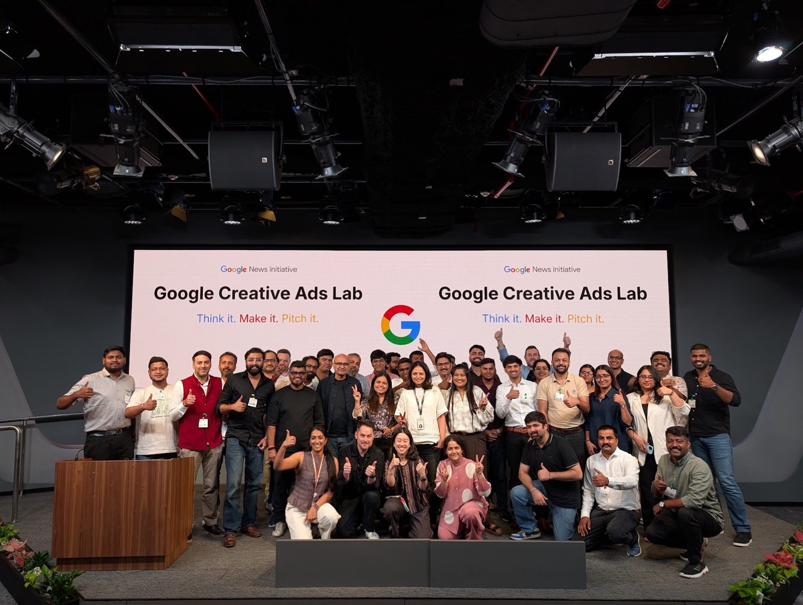 The ZeroPress team on stage with the other publishers selected for the Google News Initiative Creative Ads Lab, 2026 cohort